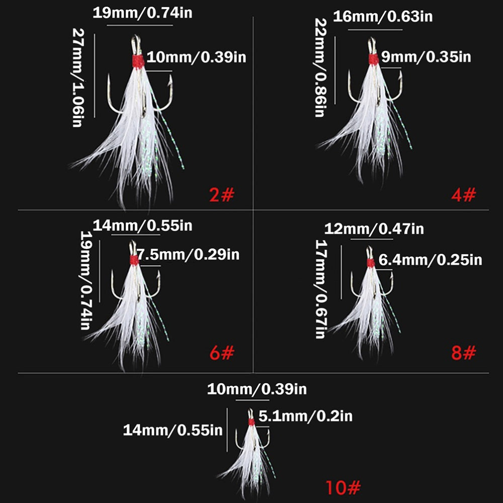 TUODSPLU 10/25 feathered saltwater lures with stainless steel sharp three-prong hooks for a wide range of sizes of freshwater and saltwater fishing accessories