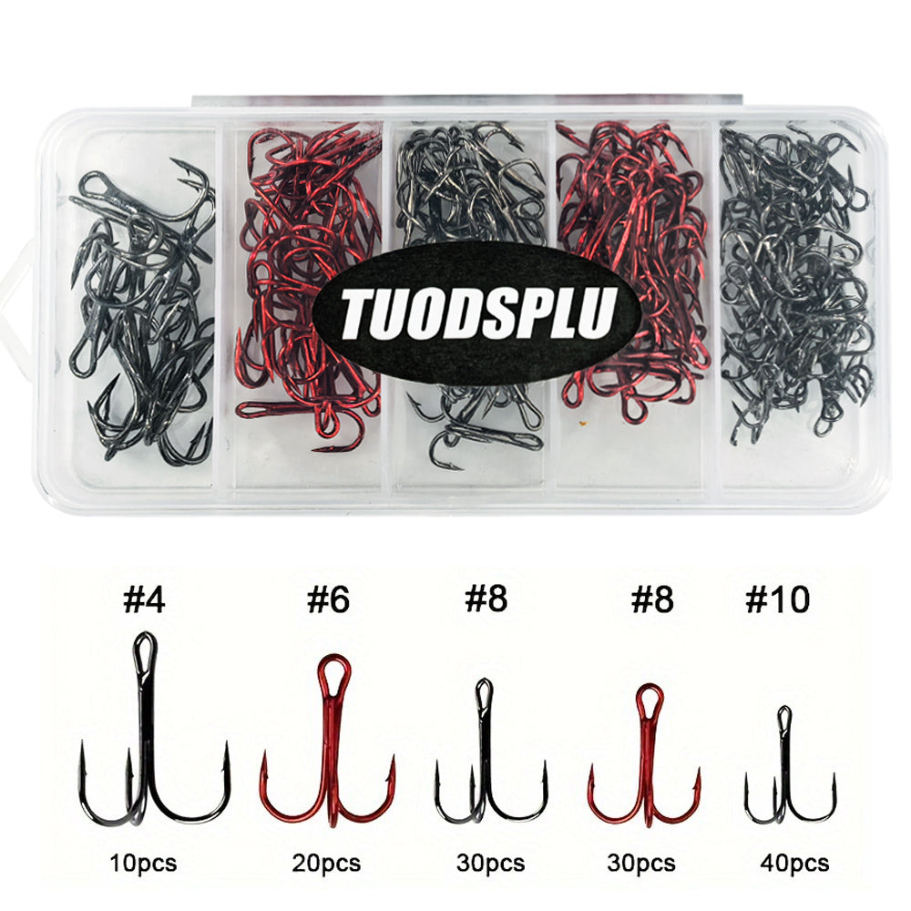 TUODSPLU 130pcs high quality stainless steel triple hook with eye hook - durable, barbed outdoor fishing hook