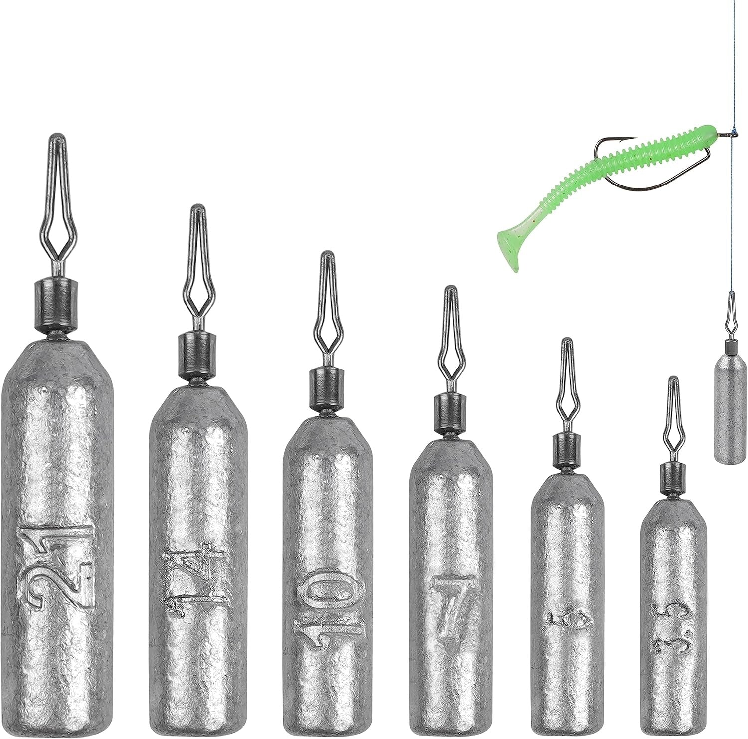 TUODSPLU 30pcs pencil lead fishing weights, silver, for saltwater and fresh water throwing weights, with barrel swivel, easy to change line clips, for hunting and fishing gear