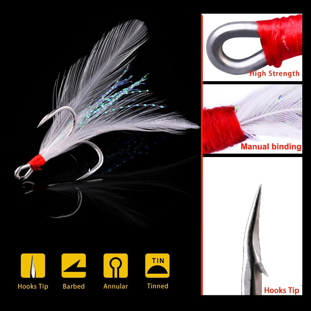 TUODSPLU 10/25 feathered saltwater lures with stainless steel sharp three-prong hooks for a wide range of sizes of freshwater and saltwater fishing accessories