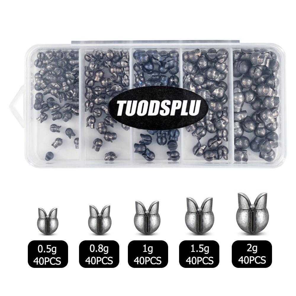 TUODSPLU 200pcs lead fishing weight kits - detachable split lead, round split lead, suitable for fishing, various weights (0.5 g, 0.8 g, 1 g, 1.5 g, 2 g) - suitable for a variety of fishing lines