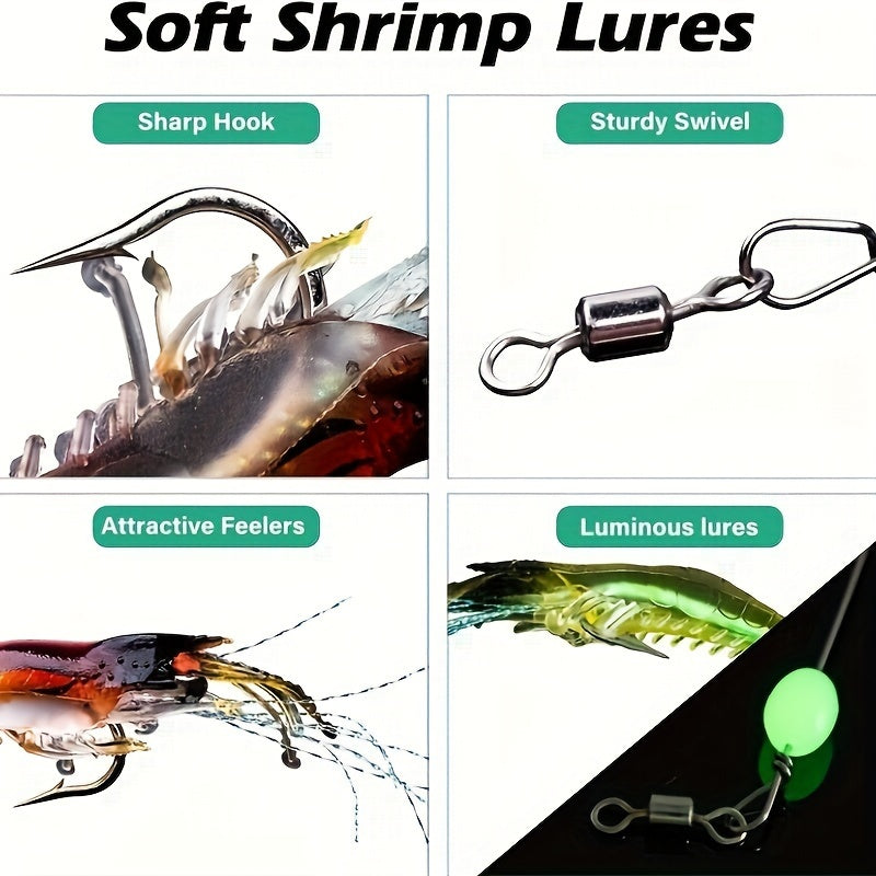 TUODSPLU Soft Shrimp Lures Fishing Saltwater Luminous Shrimp Bait Set Fishing Lures with Sharp Hooks for Freshwater Saltwater Trout Bass Salmon Crappie Walleye Pike Perch