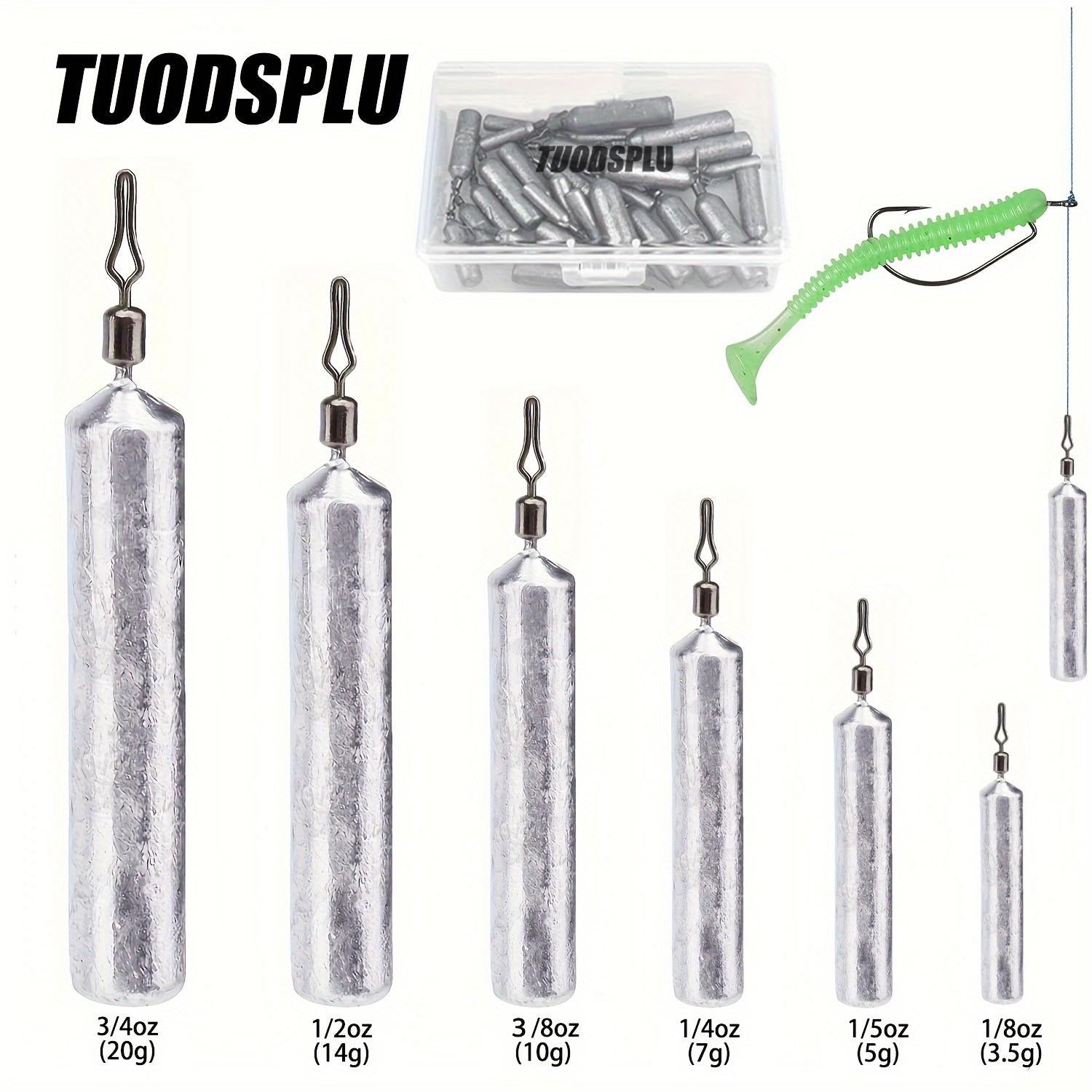 TUODSPLU 30pcs pencil lead fishing weights, silver, for saltwater and fresh water throwing weights, with barrel swivel, easy to change line clips, for hunting and fishing gear