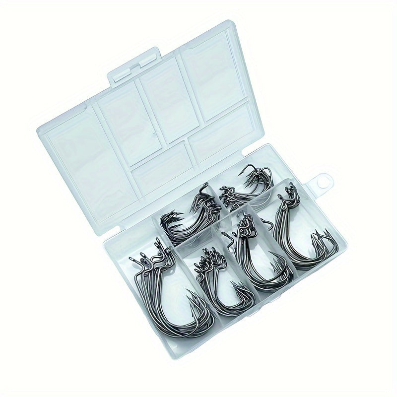 TUODSPLU 80pcs/set stainless steel crank hooks for soft bait - Texas Tie Hook fishing tackle box - durable black nickel hooks for fresh and salt water (sizes 1 #, 1/0 #, 2/0 #, 3/0 #, 4/0 #, 5/0 #)