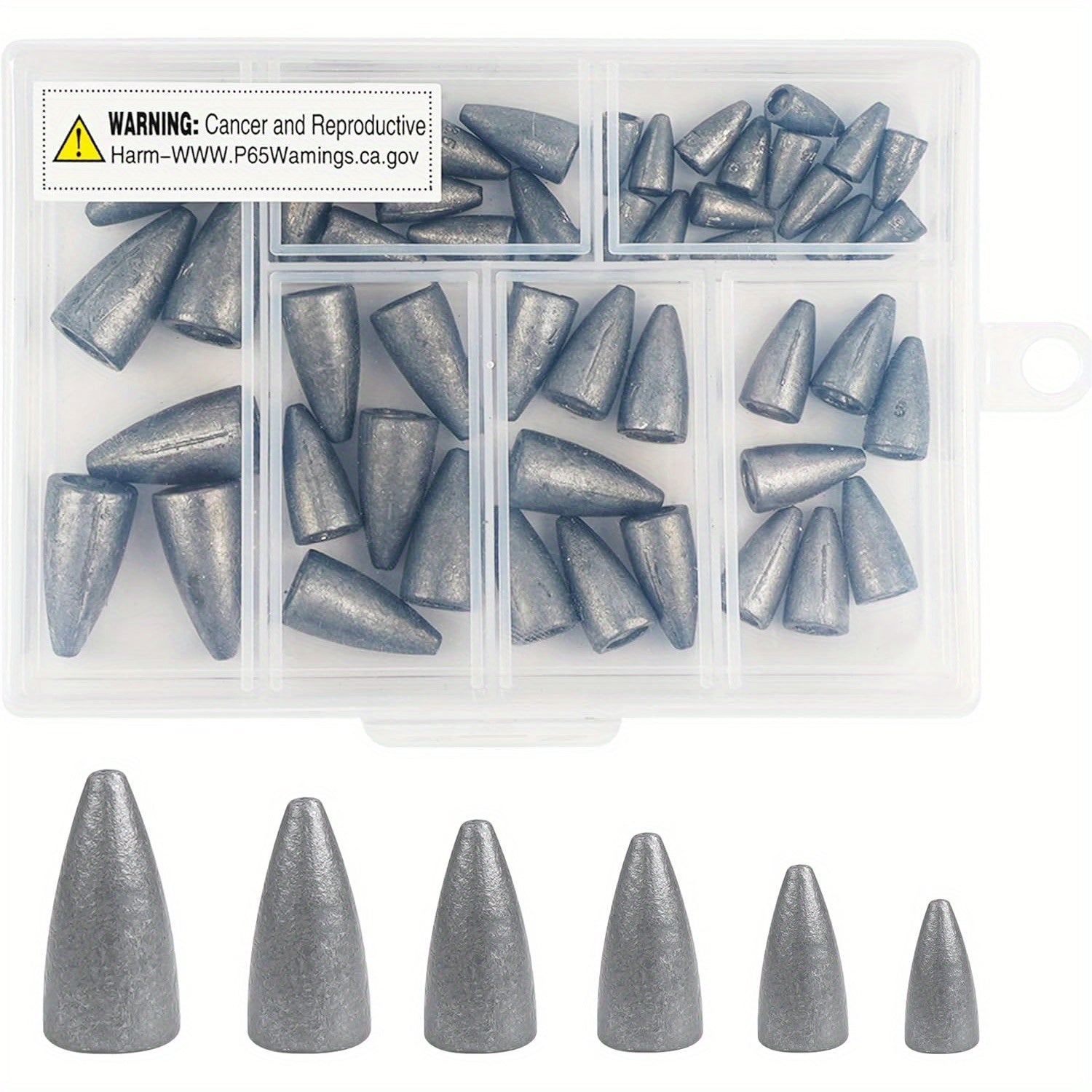 TUODSPLU 50pcs lead sinks with grooves weighing between 0.12 oz and 0.49 oz for tackle fittings.