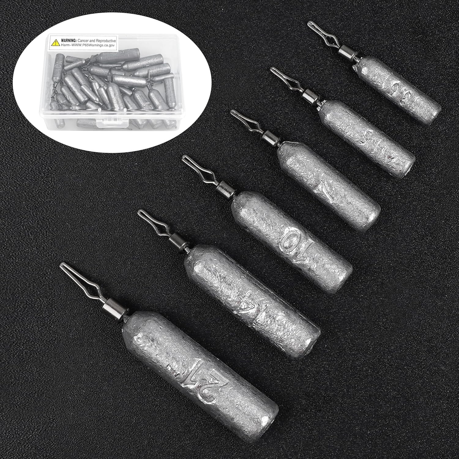 TUODSPLU 30pcs pencil lead fishing weights, silver, for saltwater and fresh water throwing weights, with barrel swivel, easy to change line clips, for hunting and fishing gear