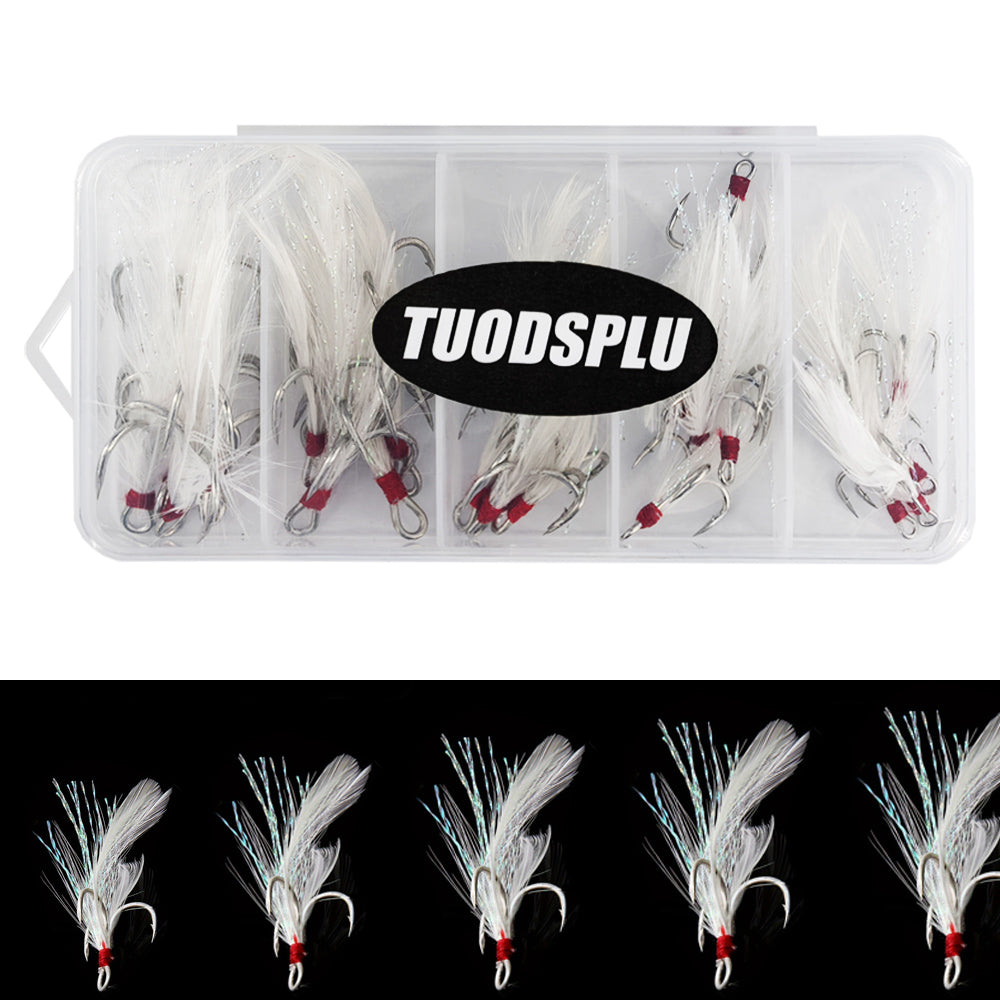 TUODSPLU 10/25 feathered saltwater lures with stainless steel sharp three-prong hooks for a wide range of sizes of freshwater and saltwater fishing accessories