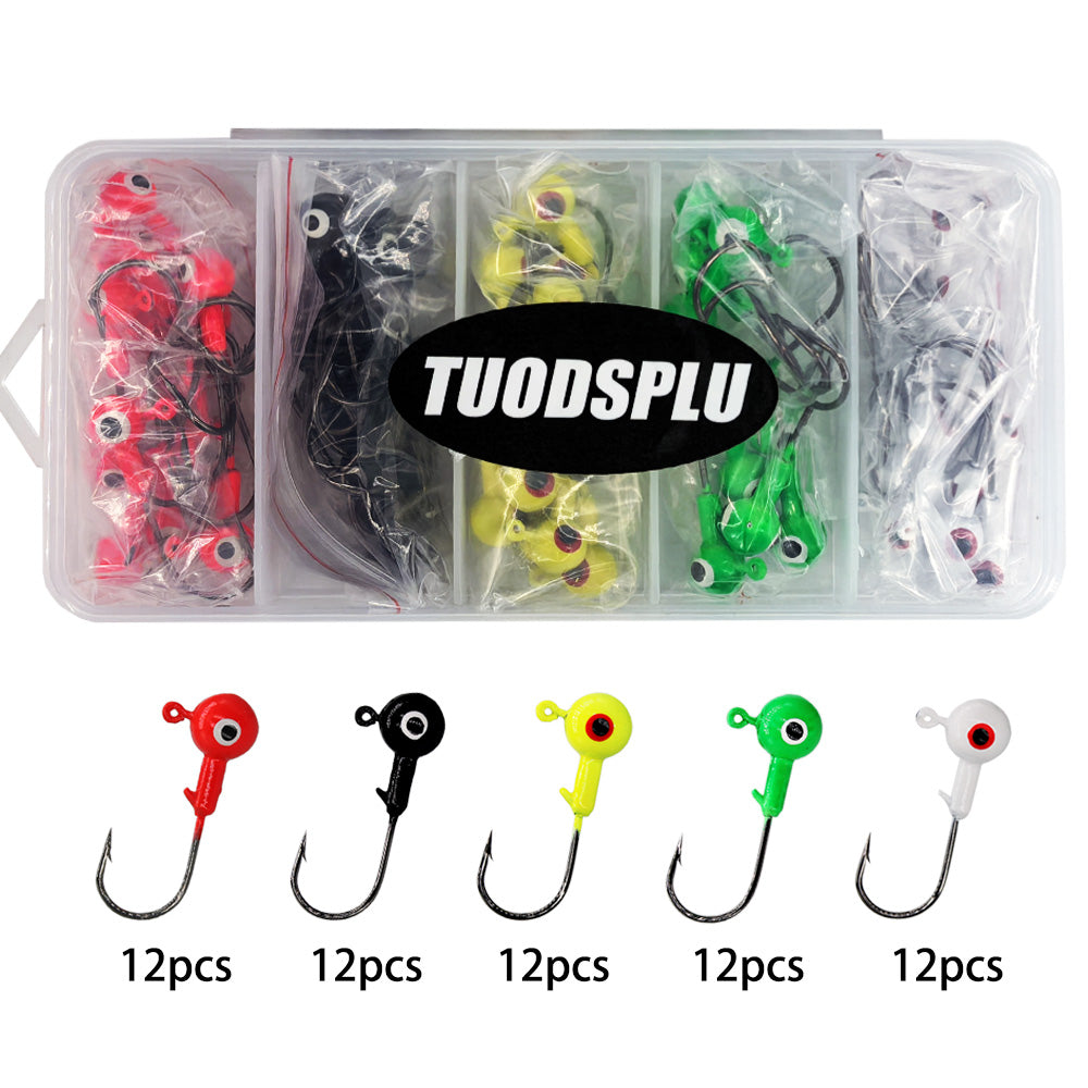 TUODSPLU 60 pieces Bait jig Head ball head hook Round bait ball head jig eyes Fresh or salt water