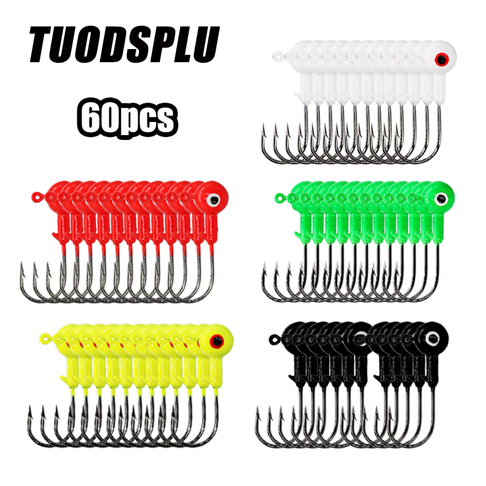 TUODSPLU 60 pieces Bait jig Head ball head hook Round bait ball head jig eyes Fresh or salt water