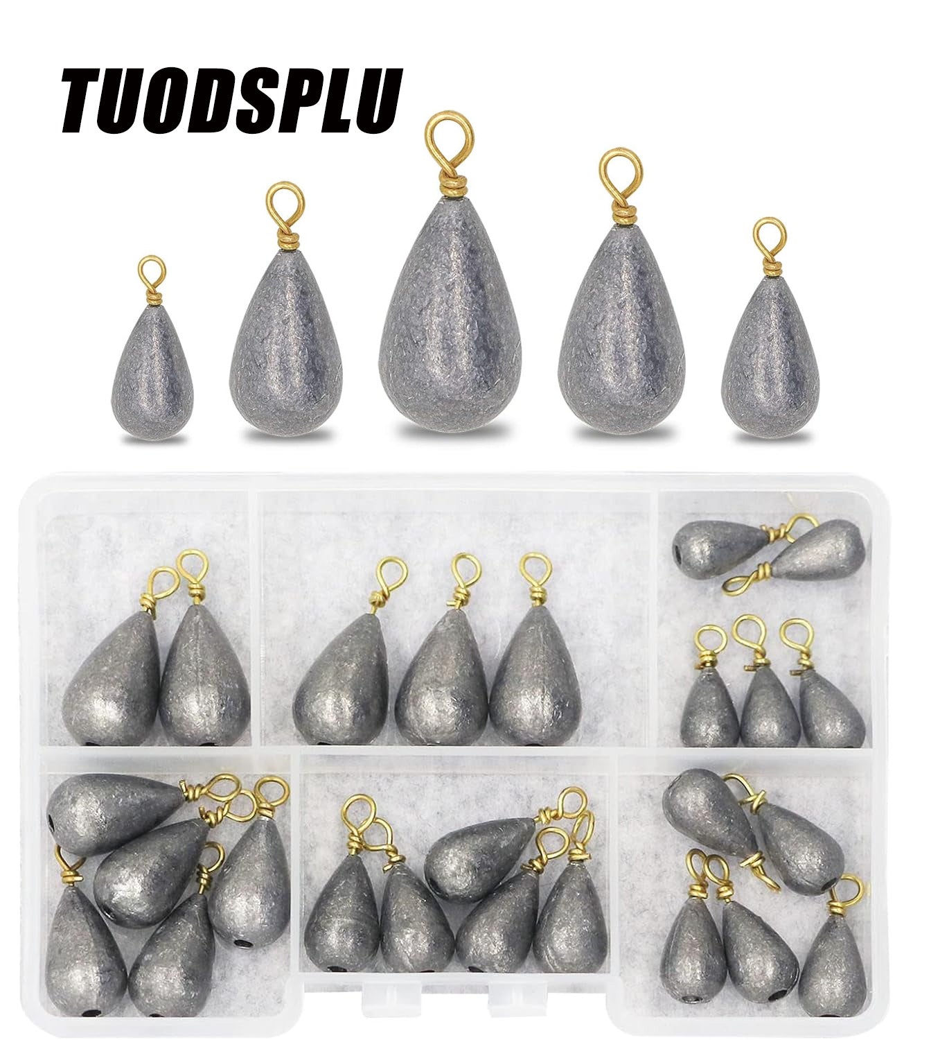 TUODSPLU Fishing Weights Pendant Kit, 25 pieces/box mixed bass cast weights Bell Pendant Catfish weights for saltwater freshwater fishing