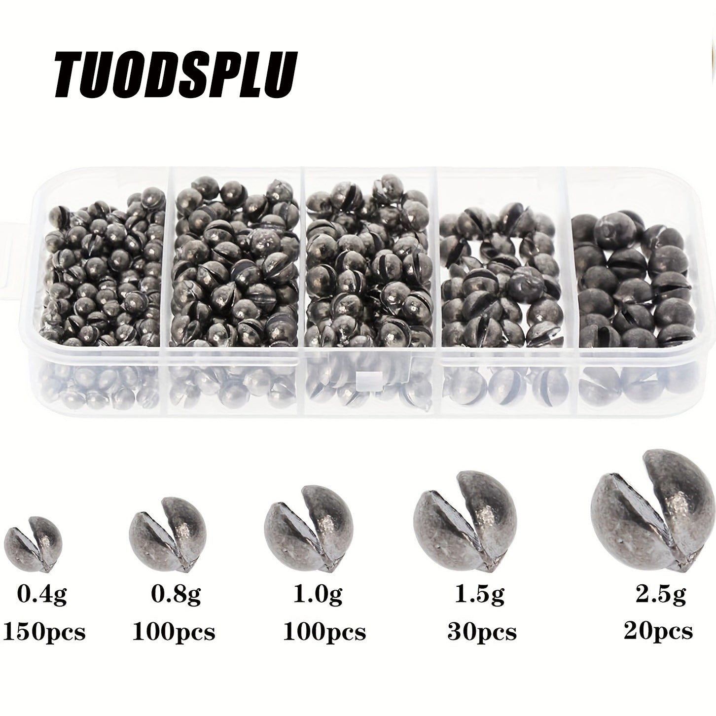 TUODSPLU Fishing Weights Sinkers Kit, 400pcs Removable Split Shot Sinkers Fishing Weights Sinkers 5 Sizes,0.014 0.028 0.035 0.053 0.088 oz