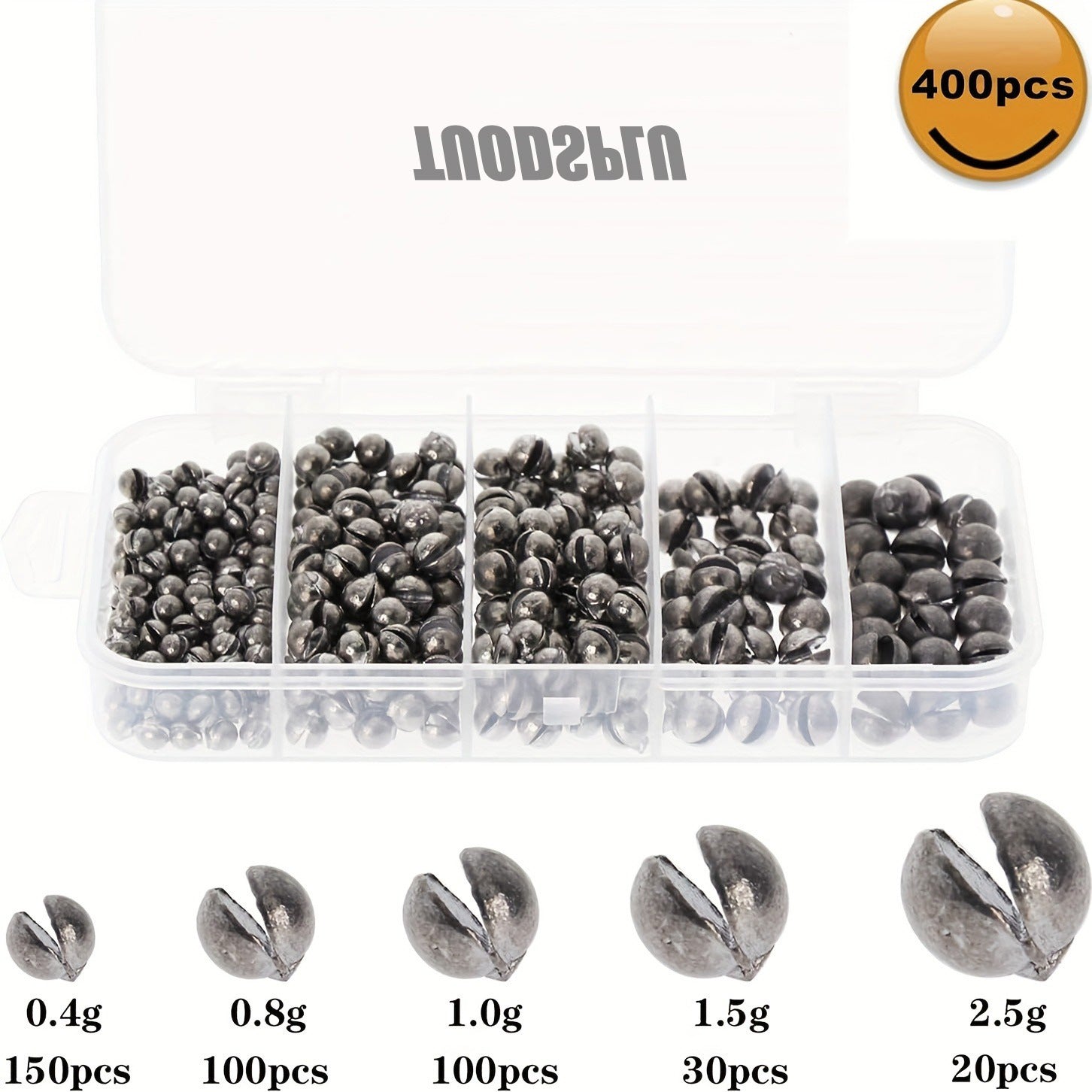 TUODSPLU Fishing Weights Sinkers Kit, 400pcs Removable Split Shot Sinkers Fishing Weights Sinkers 5 Sizes,0.014 0.028 0.035 0.053 0.088 oz