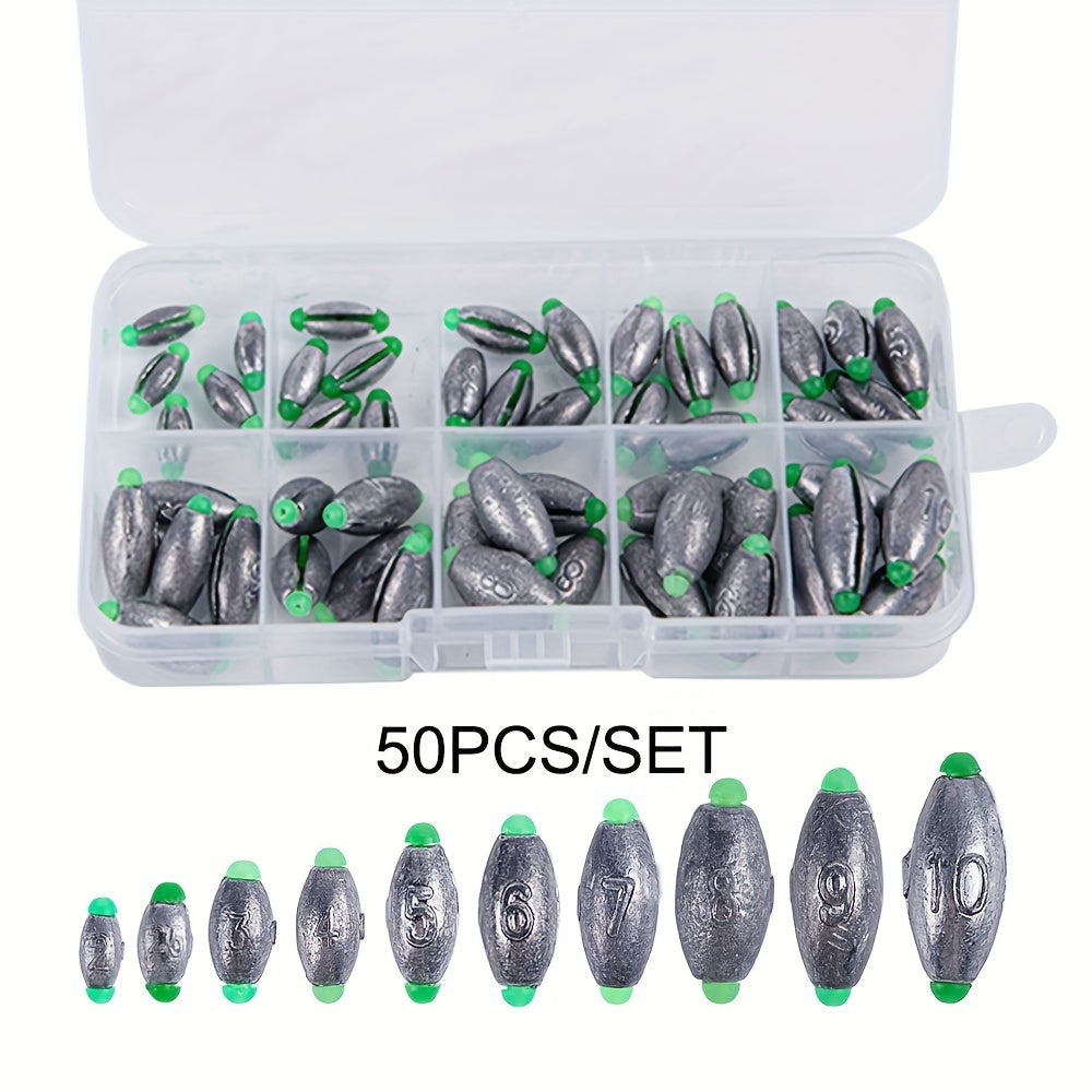 TUODSPLU 10/30/40/50 fishing lead settler - 10 sizes fishing tackle set with portable storage box for easy storage