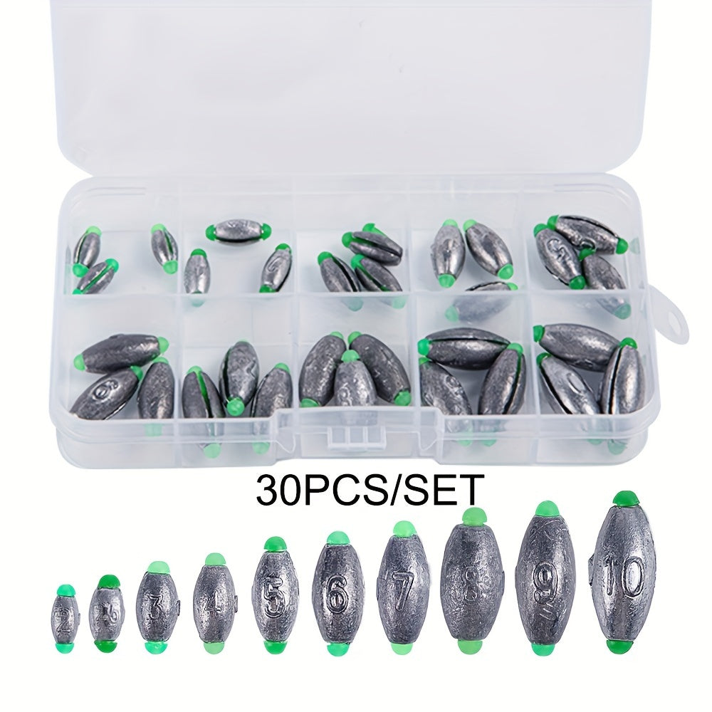 TUODSPLU 10/30/40/50 fishing lead settler - 10 sizes fishing tackle set with portable storage box for easy storage