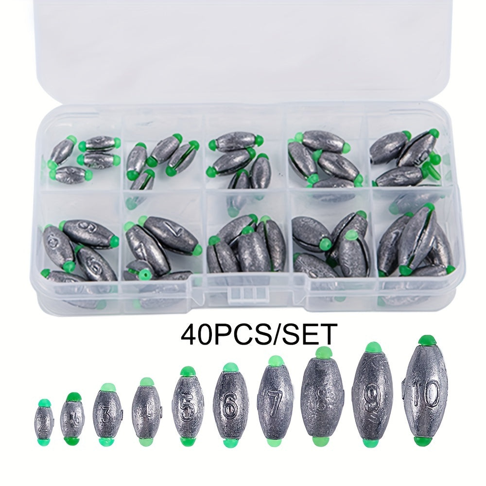 TUODSPLU 10/30/40/50 fishing lead settler - 10 sizes fishing tackle set with portable storage box for easy storage