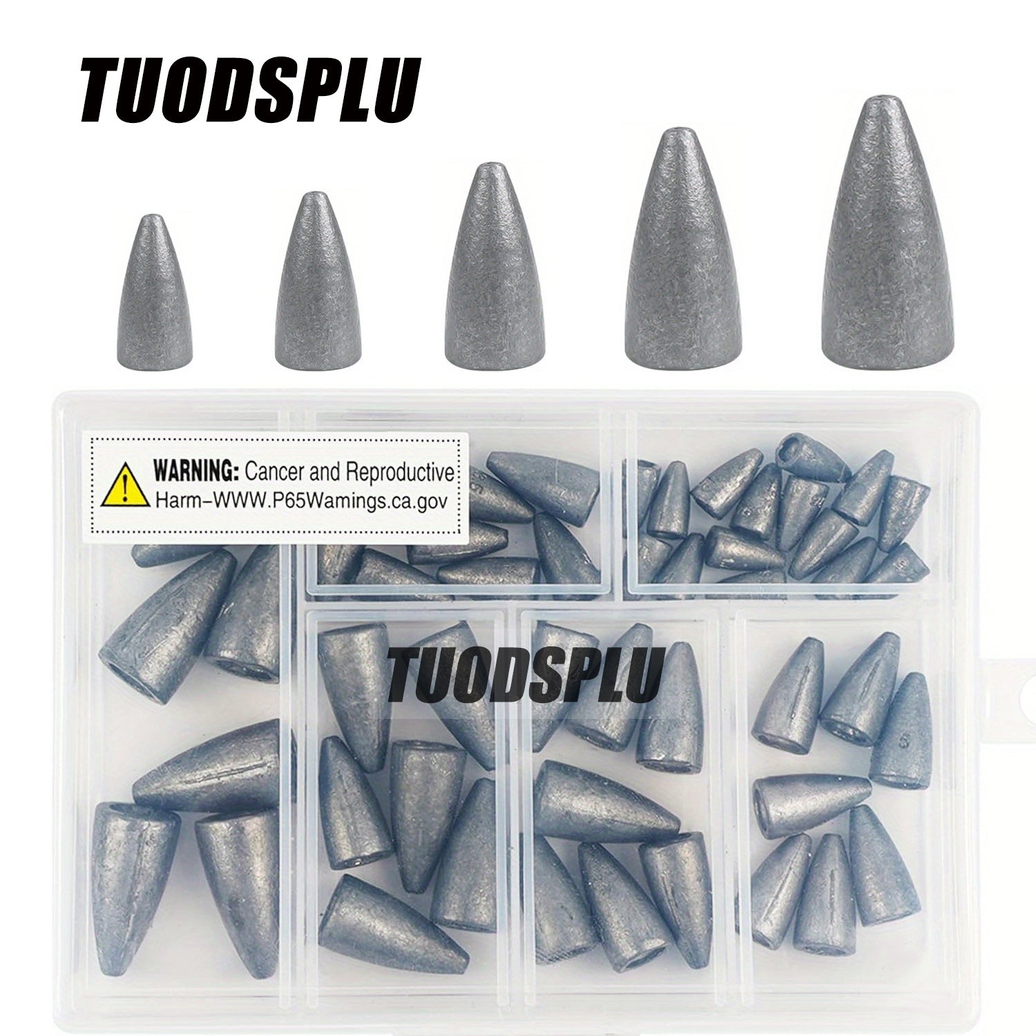 TUODSPLU 50pcs lead sinks with grooves weighing between 0.12 oz and 0.49 oz for tackle fittings.