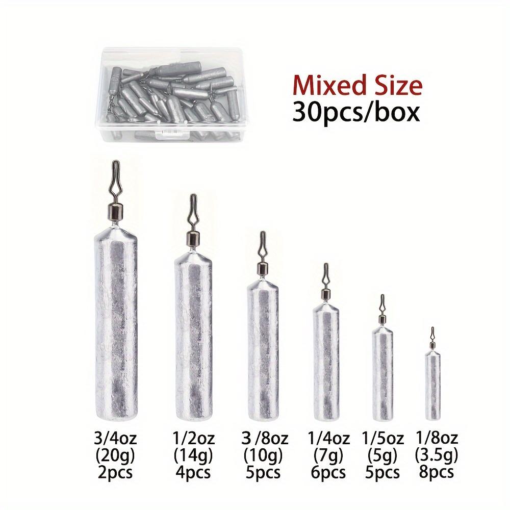 TUODSPLU 30pcs pencil lead fishing weights, silver, for saltwater and fresh water throwing weights, with barrel swivel, easy to change line clips, for hunting and fishing gear